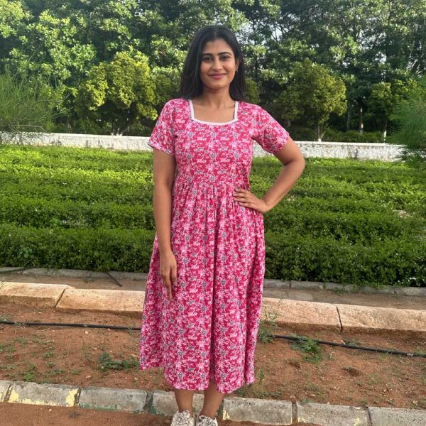Comfortable Frock Model Cotton Nighty - 55 Inches Long - Pink