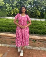 Comfortable Frock Model Cotton Nighty - 55 Inches Long - Pink - Image 4