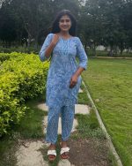 Night Suit In Cambric Cotton Fabric - Short Top And Pants - Blue