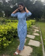 Night Suit In Cambric Cotton Fabric - Short Top And Pants - Blue - Image 5