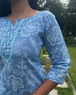 Night Suit In Cambric Cotton Fabric - Short Top And Pants - Blue - Image 3