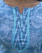Night Suit In Cambric Cotton Fabric - Short Top And Pants - Blue - Image 2