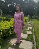 Night Suit In Cambric Cotton Fabric - Short Top And Pants - Pink