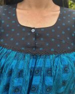 Front Open Cotton Nighty With Buttons, 55 Inches Long - Blue - Image 2