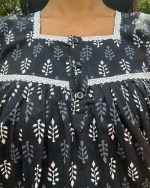 Premium Cambric Cotton Nighty -Sleeveless - Buttons Type - Black - Image 2