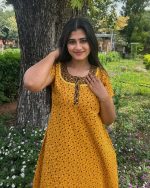 Comfortable Churidar Model Cotton Nighty - 55 Inches Long - Yellow