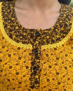 Comfortable Churidar Model Cotton Nighty - 55 Inches Long - Yellow - Image 3