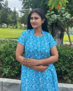 Comfortable Churidar Model Cotton Nighty With Collar - 55 Inches Long - Blue