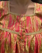 Sleeveless Front Open Cotton Nighty With Buttons, 55 Inches Long - Peach - Image 2
