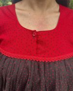 Front Open Cotton Nighty With Buttons, 55 Inches Long - Red - Image 2