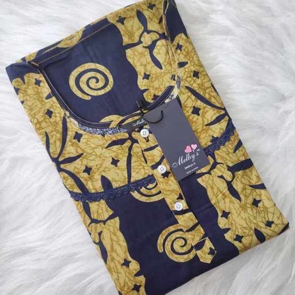 Churidar Model Nighty With Buttons -57 inches long - Yellow + Blue