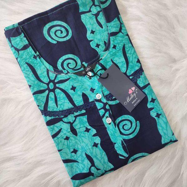 Churidar Model Nighty With Buttons -57 inches long - Green + Blue