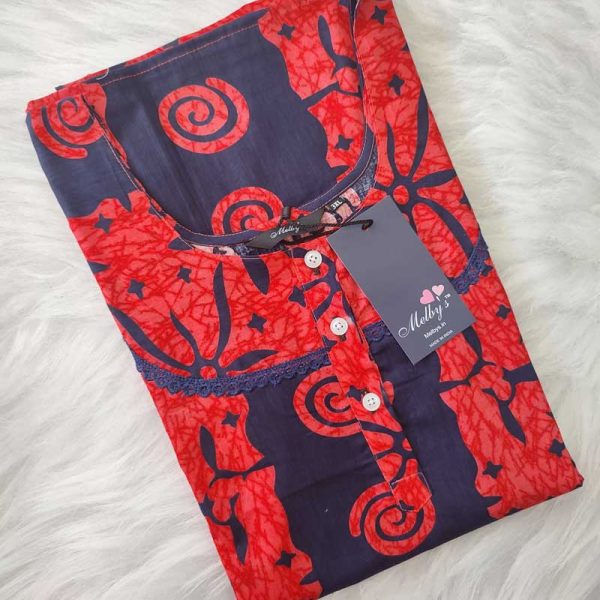 Churidar Model Nighty With Buttons -57 inches long - Red + Blue