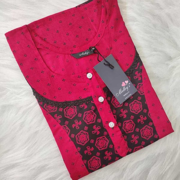 Comfortable Churidar Model Cotton Nighty - 55 Inches Long - Magenta
