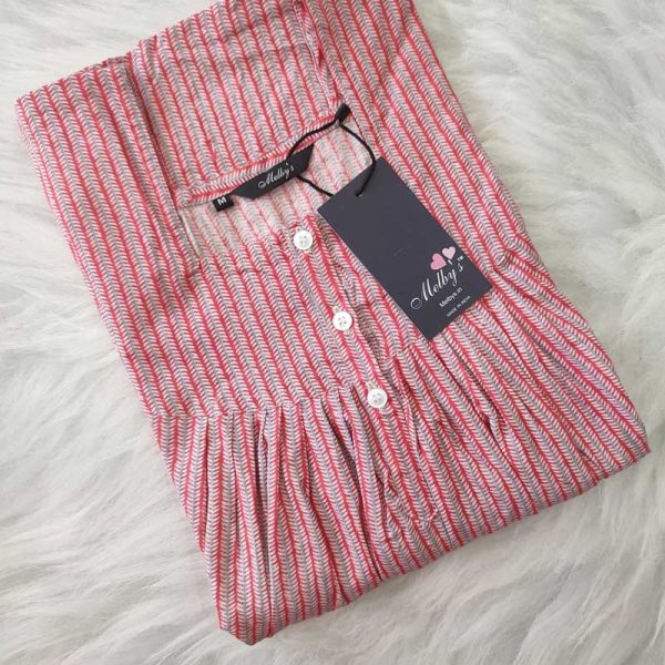 Front Open Cotton Nighty With Buttons, 55 Inches Long