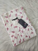 Front Open Cotton Nighty With Buttons, 55 Inches Long - White + Rose