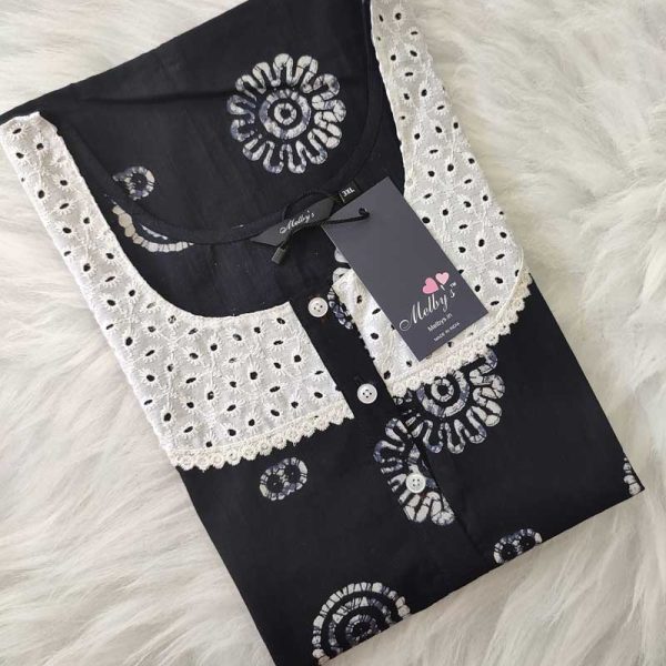 Churidar Model Cambric Cotton Nighty With Buttons -57 inches long - Black