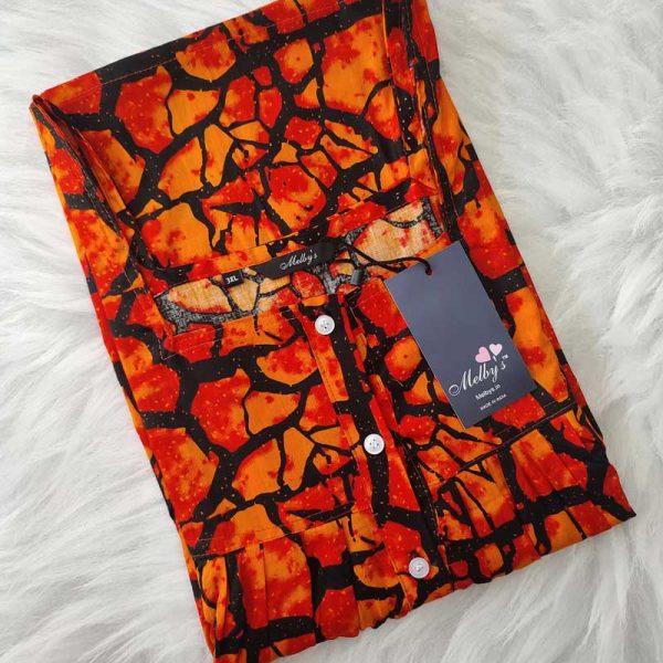 Comfortable Front Open Cotton Nighty With Buttons- 57 inches long - Orange
