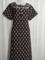 Churidar Model Cambric Cotton Nighty With Buttons -57 inches long - Brown - Image 2