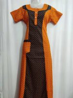 Comfortable Churidar Model Cotton Nighty - 55 Inches Long - Yellow - Image 2