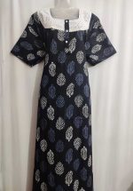 Churidar Model Cambric Cotton Nighty With Buttons -57 inches long - Black - Image 2