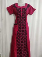 Comfortable Churidar Model Cotton Nighty - 55 Inches Long - Magenta - Image 2