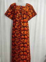 Comfortable Front Open Cotton Nighty With Buttons- 57 inches long - Orange - Image 2