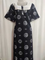 Churidar Model Cambric Cotton Nighty With Buttons -57 inches long - Black - Image 2