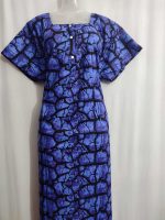 Comfortable Front Open Cotton Nighty With Buttons- 57 inches long - Blue - Image 2
