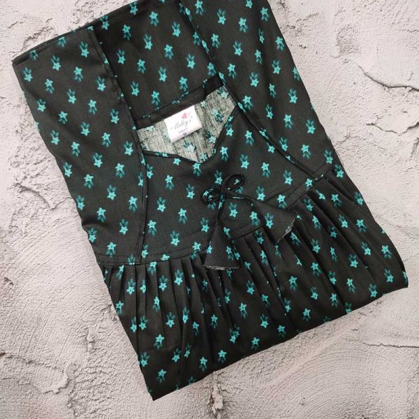 Traditional cotton nighty, 55 Inches Long - Dark Green