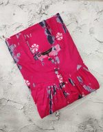 Front Open Cotton Nighty With Buttons, 55 Inches Long  - Magenta