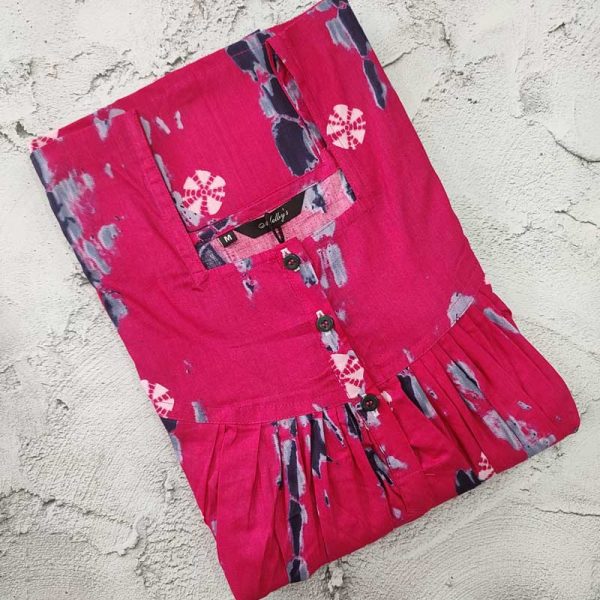 Front Open Cotton Nighty With Buttons, 55 Inches Long  - Magenta