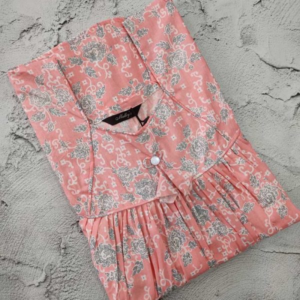 Traditional cotton nighty, 55 Inches Long - Peach