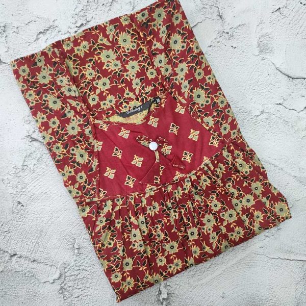 Traditional cotton nighty, 55 Inches Long - Maroon