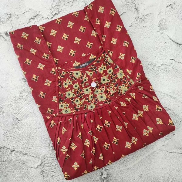 Traditional cotton nighty, 55 Inches Long - Maroon