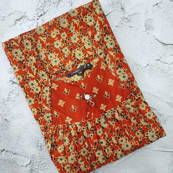 Traditional cotton nighty, 55 Inches Long - Orange