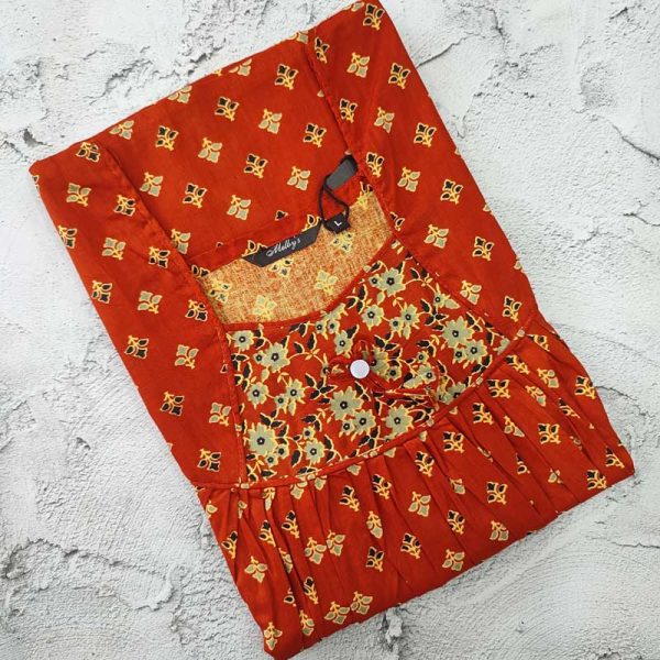 Traditional cotton nighty, 55 Inches Long - Orange