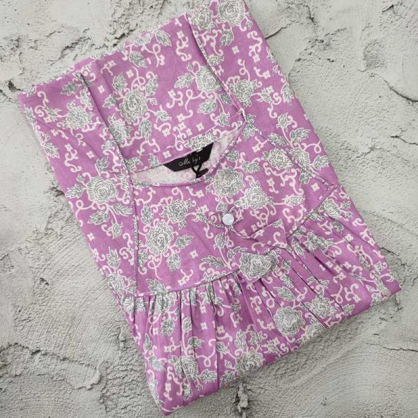 Traditional cotton nighty, 55 Inches Long - Purple