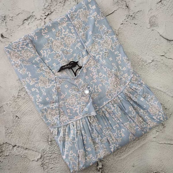 Traditional cotton nighty, 55 Inches Long - Blue