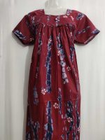 Traditional cotton nighty, 55 Inches Long - Maroon - Image 2