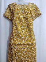 Front Open Cotton Nighty With Buttons, 55 Inches Long - Yellow - Image 2