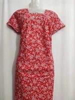 Front Open Cotton Nighty With Buttons, 55 Inches Long - Red - Image 2