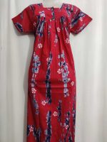 Front Open Cotton Nighty With Buttons, 55 Inches Long  - Magenta - Image 2