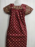 Traditional cotton nighty, 55 Inches Long - Maroon - Image 2