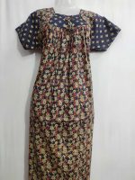 Traditional cotton nighty, 55 Inches Long - Dark Blue - Image 2