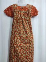 Traditional cotton nighty, 55 Inches Long - Orange - Image 2