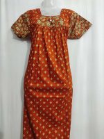 Traditional cotton nighty, 55 Inches Long - Orange - Image 2