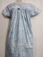 Traditional cotton nighty, 55 Inches Long - Blue - Image 2