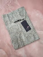 Front Open Cotton Nighty With Buttons, 55 Inches Long - Ash
