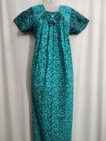 Traditional cotton nighty, 55 Inches Long - Green - Image 2